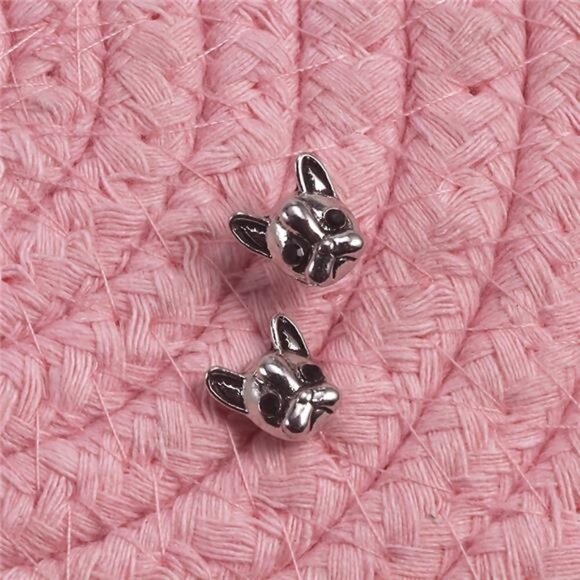 Silver Stud French Bulldog Earrings Post Earrings - Picture 3 of 9